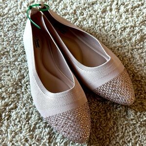NWOT Forever Memory Foam Pink-Nude Ballet Flats Sparkly Toe Cap Women’s 9